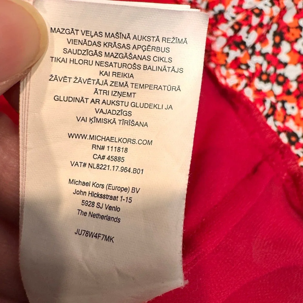 MICHAEL KORS Sangria Floral Smocked Ruffle Off the Shoulder‎ Dress Red Medium M